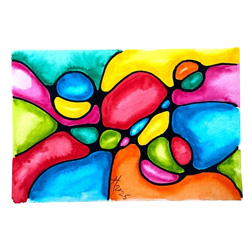 Neuro Phase 2 Original Wall Art Abstract Neurographic Watercolor Painting 4x6in